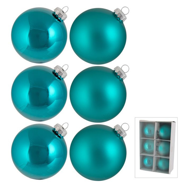 Glass Bauble - Teal 6pk