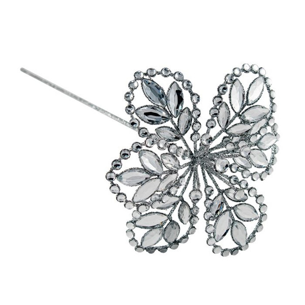 Metal Flower Stem - Silver/Glitter 45cm Silver