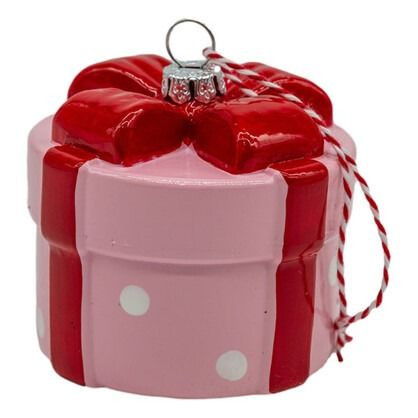 Hat Box Ornament 8cm Pink/Red