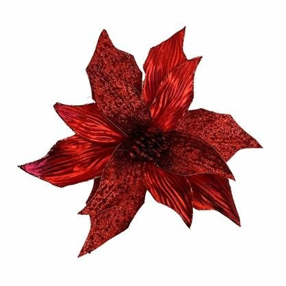 Clip Poinsettia - Metallic 29cm Red