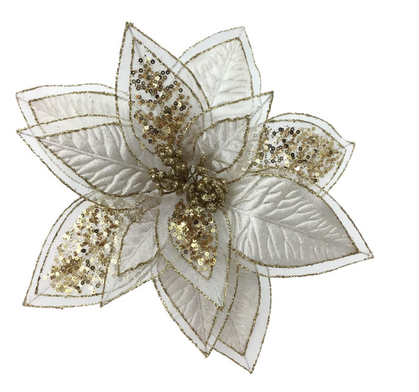 Clip Poinsettia - Ivory/Gold 28cm Ivory