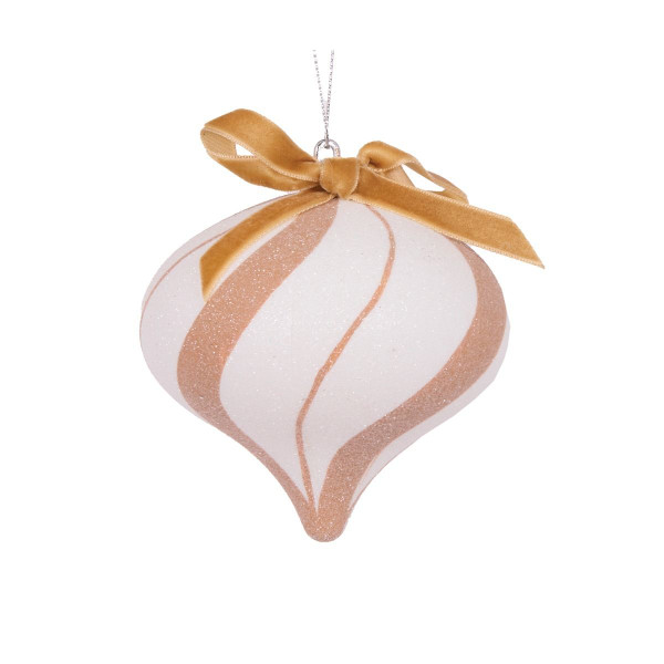Bauble - Gingerbread Swirl Onion 10cm White