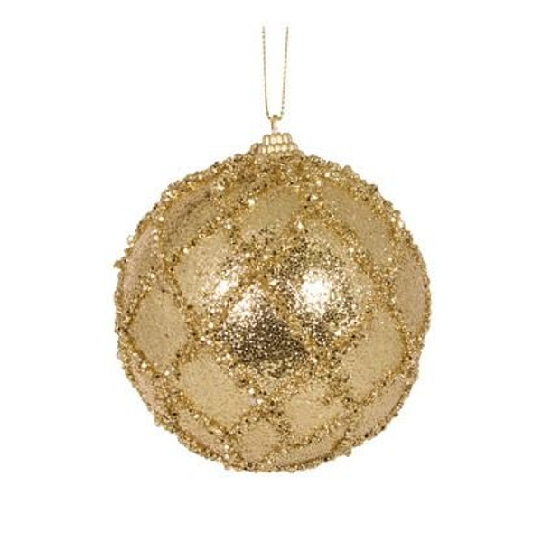 Bauble - Gold Glittered Lattice 10cm Gold