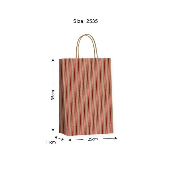 Gift Bag - Rustic Stripe L 250 x 350 x 110mm Red/Natural