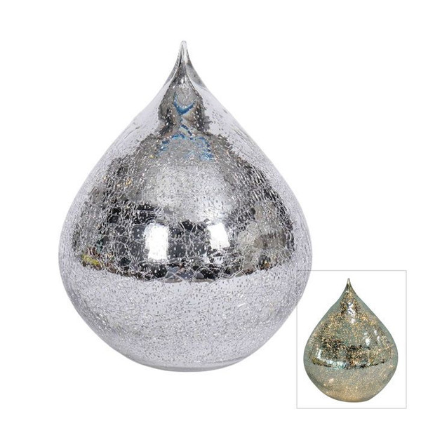 Glass LED Teardrop Cone Sml 19cm Silver