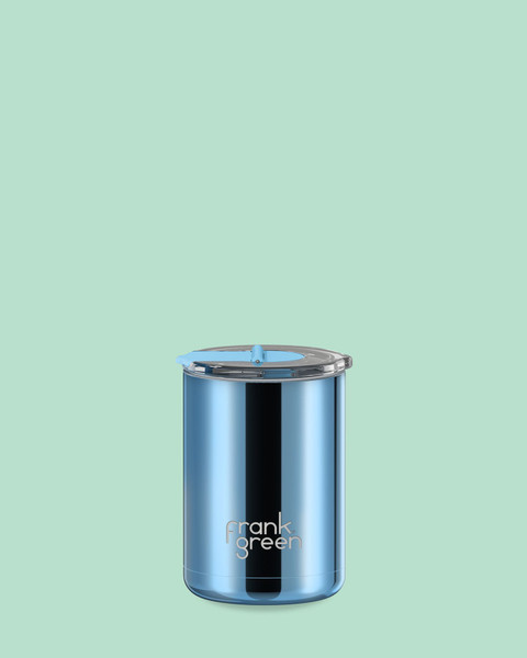Ceramic Reusable Cup Hinged Lid 12oz / 355ml Blue Chrome