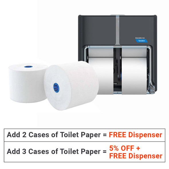 Cascades Pro Four Roll High Capacity Toilet Paper Dispenser + Toilet Paper (6 rolls/case)