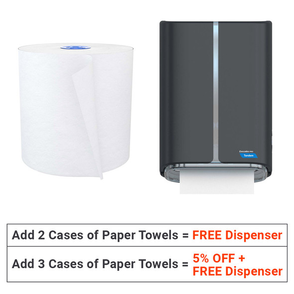Cascades Pro Mechanical No-Touch Roll Paper Towel Dispenser + Paper Towels (6 rolls/case)