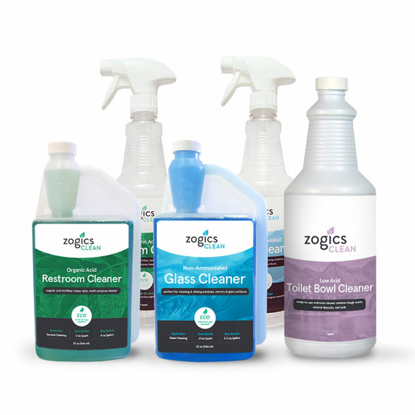 Zogics Restroom Cleaners Sampler Case + Spray Bottles