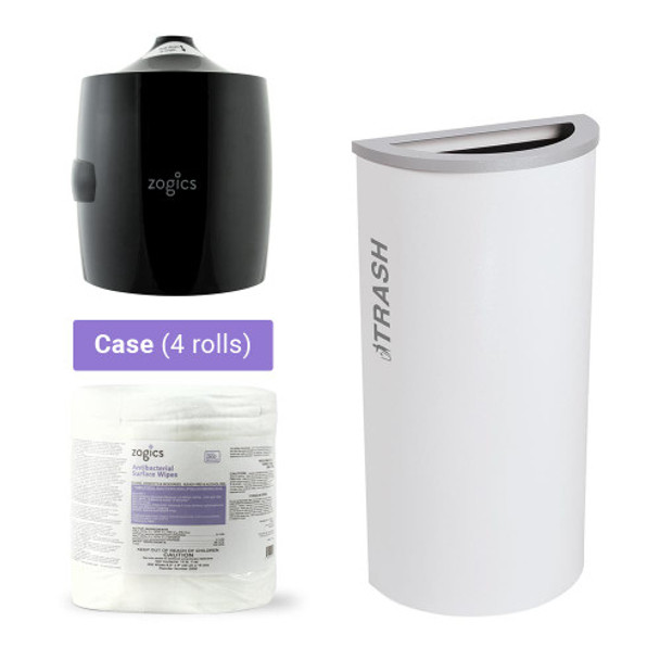 Ex-Cell White Half Round Trash Can with Antibacterial Wipes and Dispenser Bundle