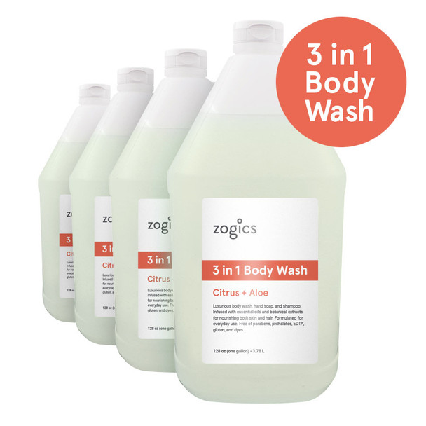 Zogics Citrus 3 in 1 Body Wash, Hand Soap & Shampoo