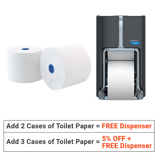 Cascades Pro Top-Bottom High Capacity Toilet Paper Dispenser + Toilet Paper (6 rolls/case)
