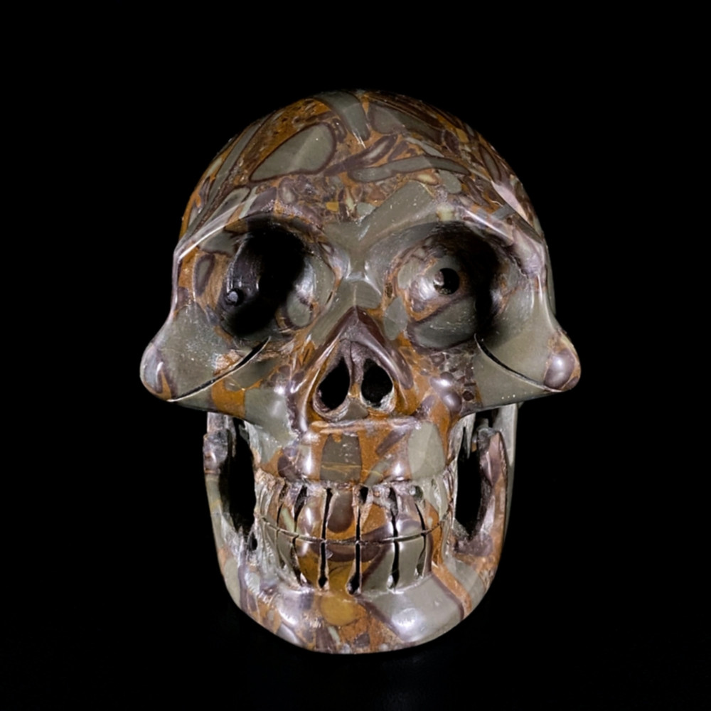Raven's Bamboo Leaf Jasper Crystal Skull Carving