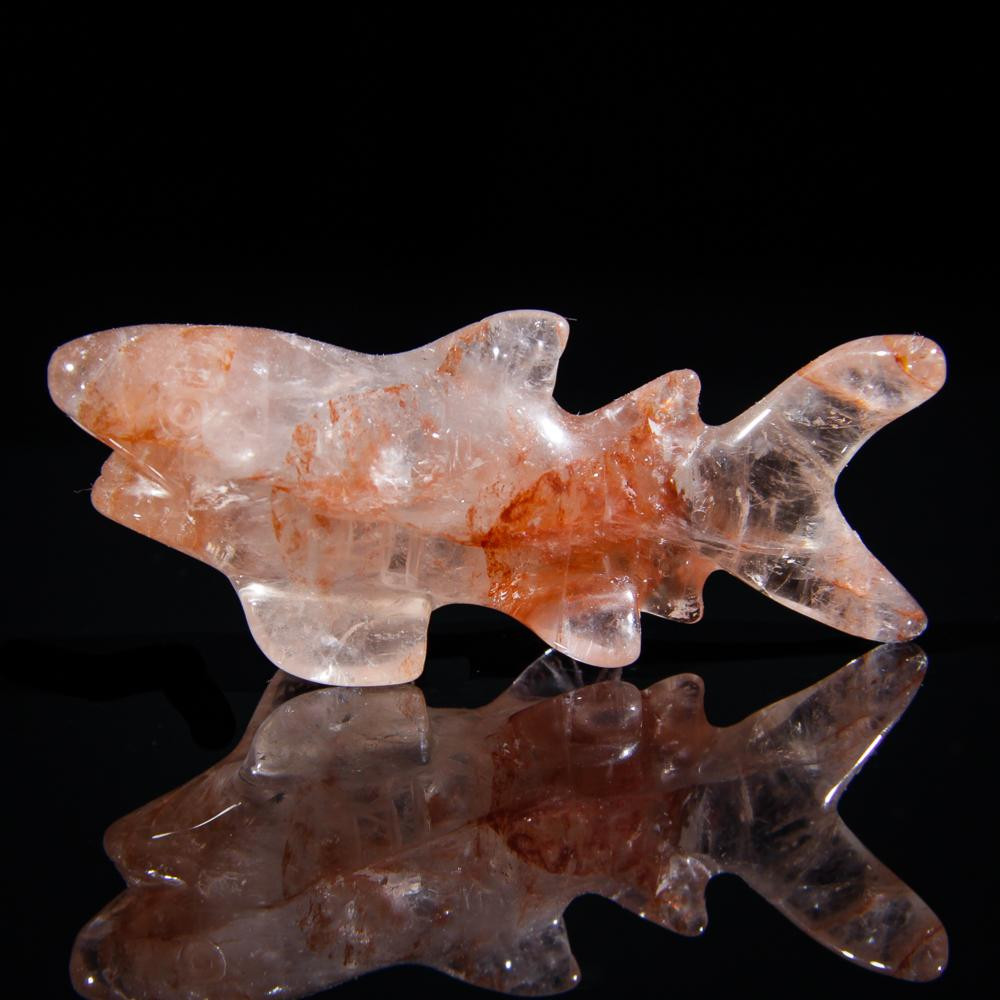 Red Fire Harlequin Quartz Shark Carving