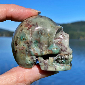 Raven's Carved Opalized-Fossilized Wood Crystal Skull