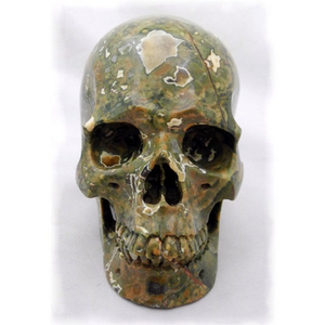 Raven's Carved Premium Style Rainforest Jasper Crystal Skull