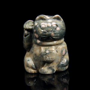 Ocean Jasper Carved Lucky Cat Maneki Neko