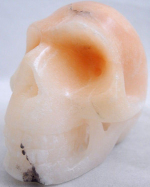 Raven's Carved Tangerine Orange Alabaster Crystal Skull