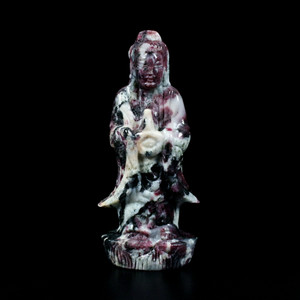 Gem Russian Eudialyte Carved Crystal Guan Yin Statue