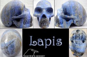 Raven's Carved Old Time Early Classic Style Denim Lapis Lazuli Crystal Skull