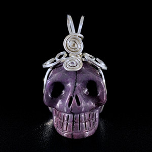 Sugilite Crystal Skull Pendant Sterling Silver Wire Wrapped