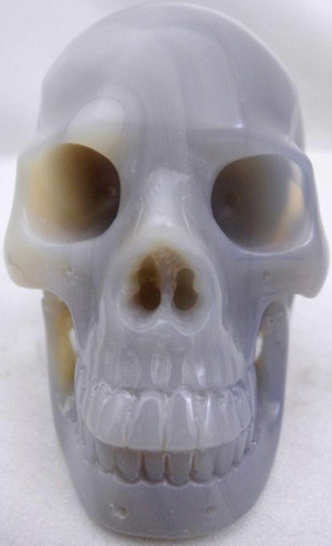Raven's Carved Blue Agate Crystal Skull with Druzzy Vug