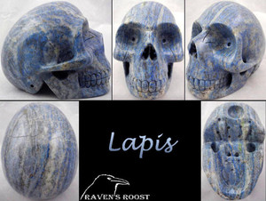 Raven's Carved Classic Style Lapis Crystal Skull