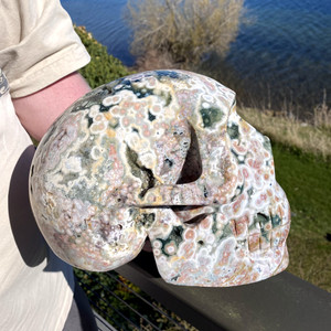 Raven's Carved AAA Gigantic Ocean Jasper Crystal Skull