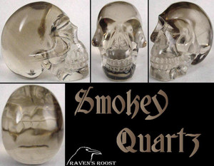 Raven's Carved Smokey Quartz Crystal Skull