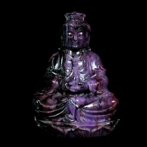 Hand Carved Sugilite Crystal Guan Yin Statue