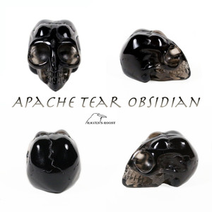 Raven's Apache Tear Obsidian Alien Crystal Skull 1.6" 40mm
