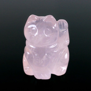 Gem Rose Quartz Lucky Cats Carving Maneki Neko