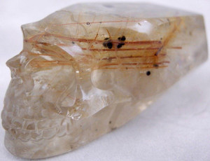 Raven's Bronze Needles and Rainbows Rutilated Quartz Crystal Skull Wand