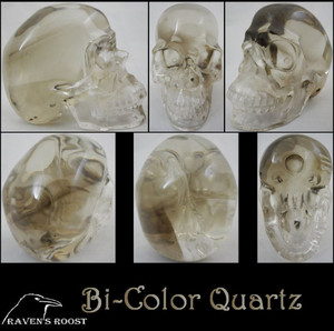 Raven's 99.9% Flawless Premium Style Bi-Color Smokey/Clear Quartz Crystal Skull