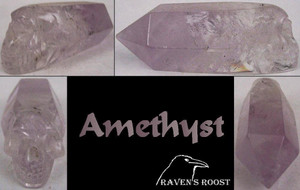 Raven's Carved Amethyst Crystal Skull Wand