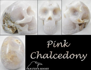 Raven's Carved Pink Chalcedony Crystal Skull