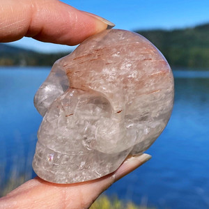 Raven's Carved Red Rutilated Quartz Crystal Skull