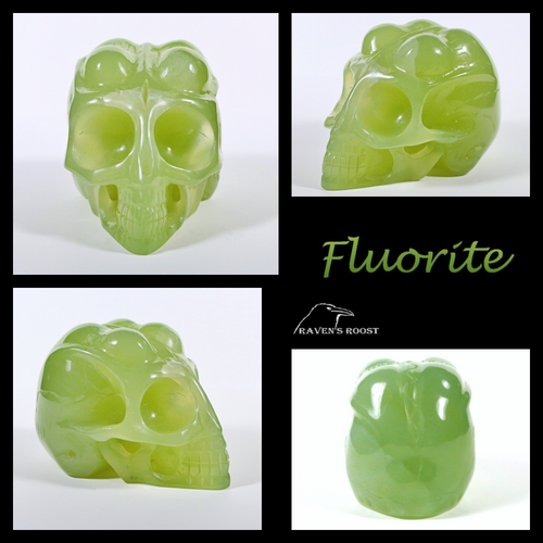 Raven's Carved Bright Green Fluorite Alien Crystal Skull