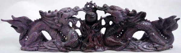 Raven's Ornately Carved Gem Sugilite Double Crystal Dragons