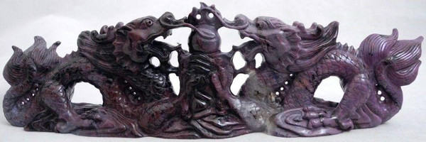 Ornately Carved Gem Sugilite Double Dragons Carving