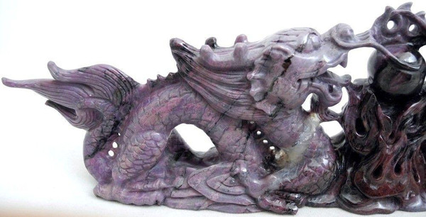 Ornately Carved Gem Sugilite Double Dragons Carving