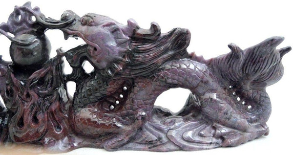 Ornately Carved Gem Sugilite Double Dragons Carving