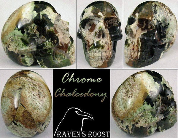 Raven's Carved Chrome Chalcedony Crystal Skull
