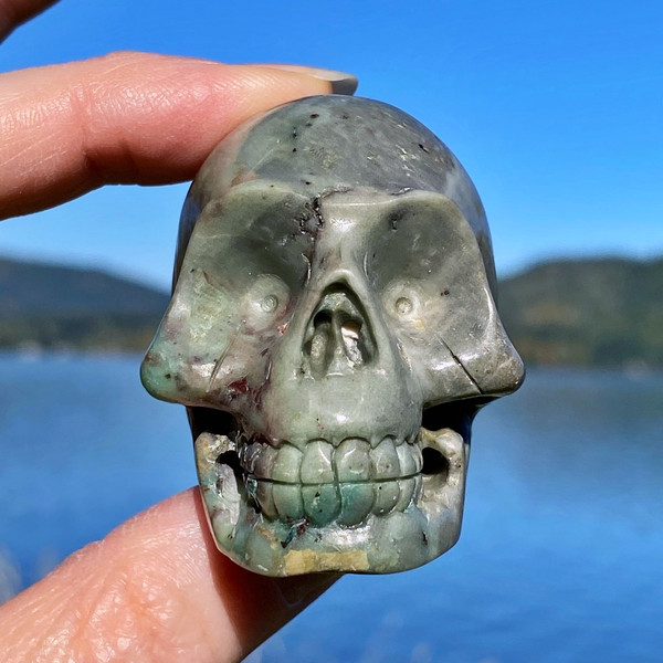 Raven's Carved Opalized-Fossilized Wood Crystal Skull