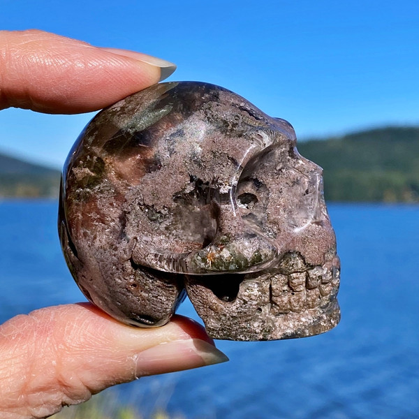 Raven's Carved Scenic Quartz Crystal Skull