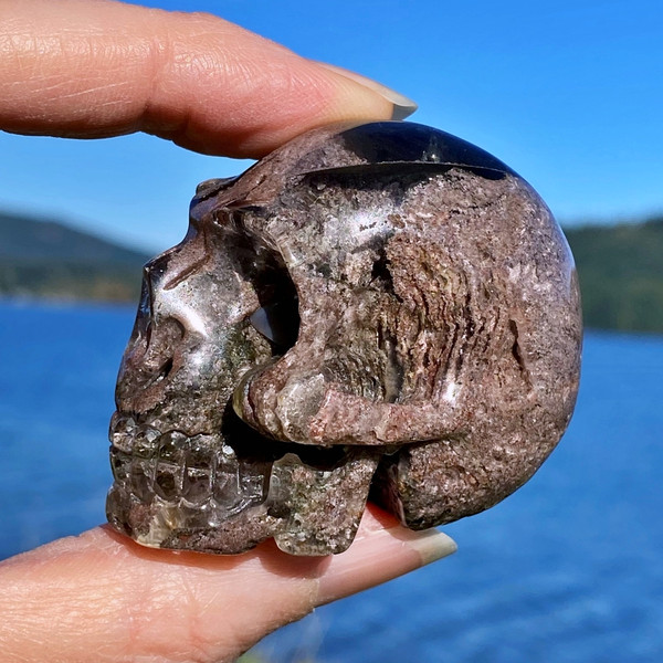 Raven's Carved Scenic Quartz Crystal Skull
