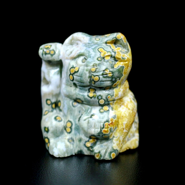 Ocean Jasper Lucky Cats Carving Maneki Neko