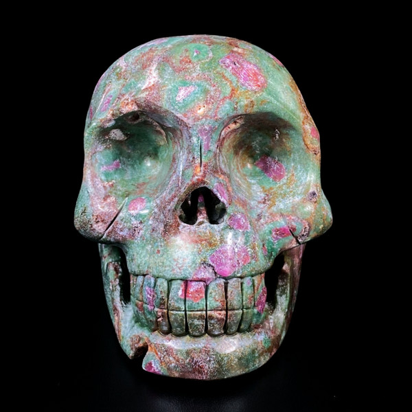 Raven's Carved Classic Style Ruby in Fuchsite Crystal Skull