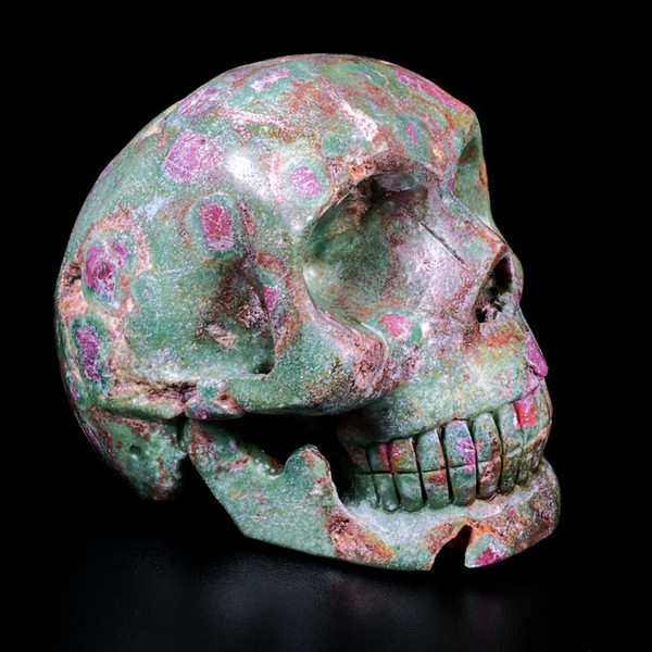 Raven's Carved Classic Style Ruby in Fuchsite Crystal Skull
