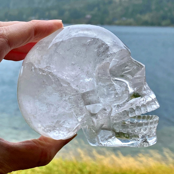 Raven's Carved Clear Quartz Singing Crystal Skull